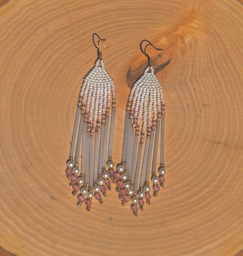 Pearly white bugle beaded earrings