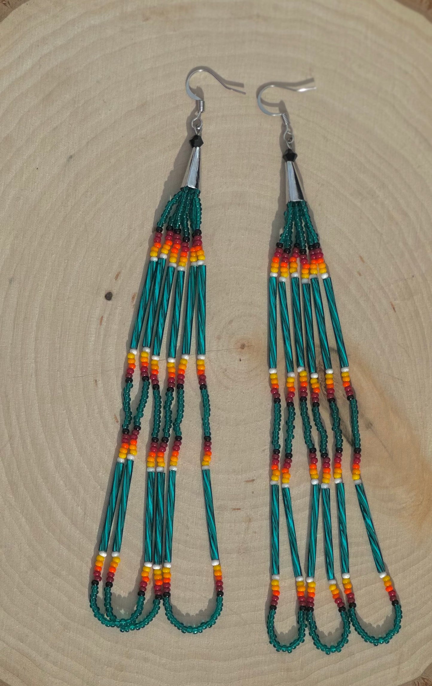 Teal bugle cone earrings