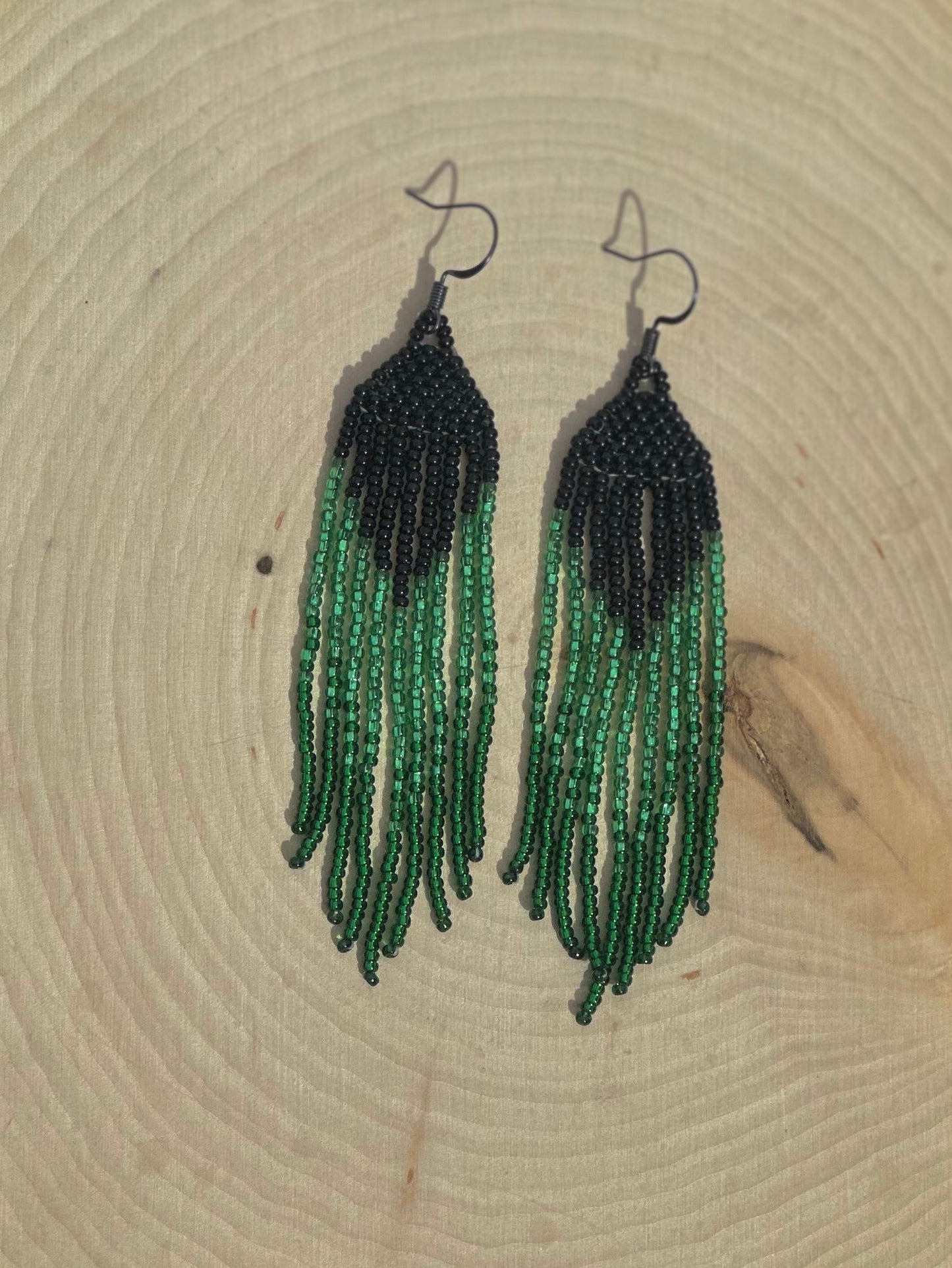 Emerald green fringe earrings