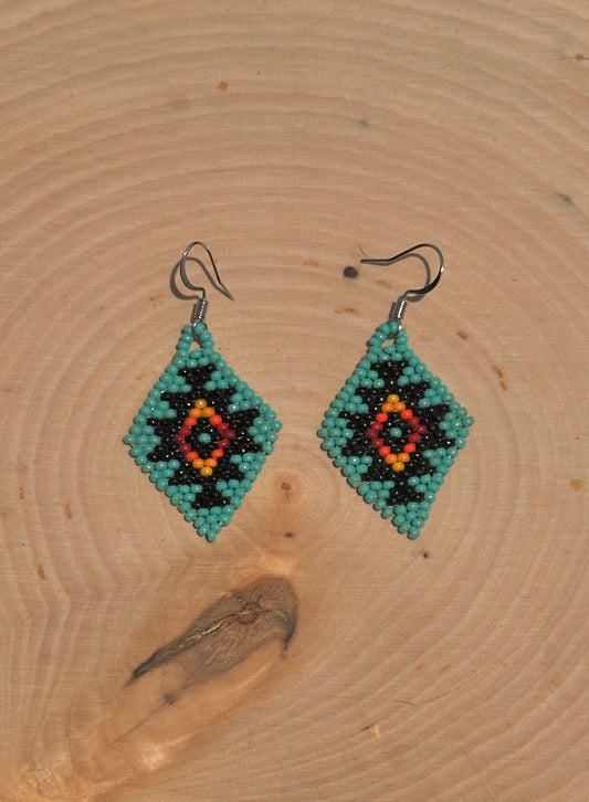 Turquoise diamond beaded earrings
