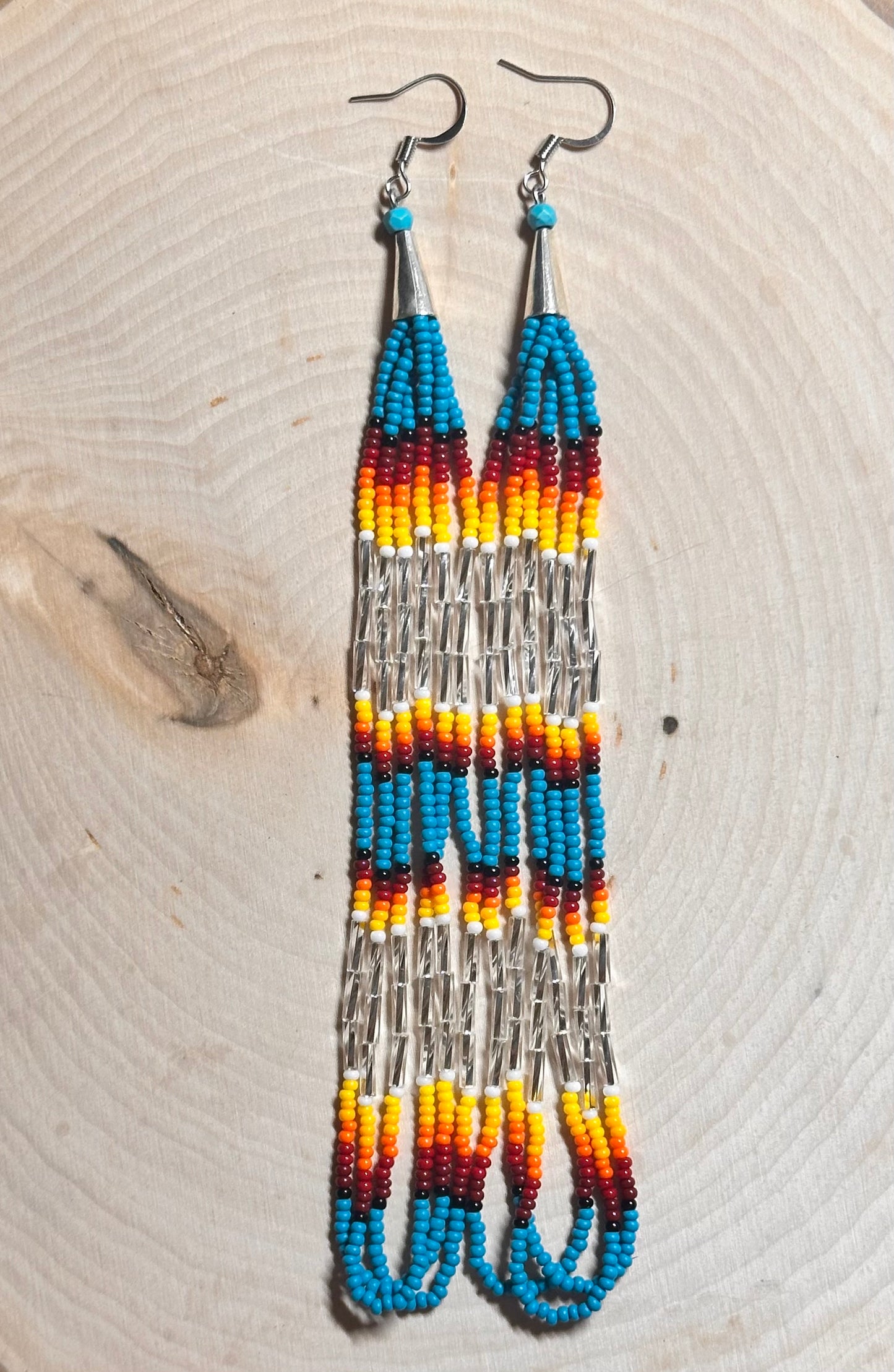 Teal bugle beaded earrings
