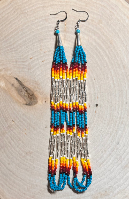 Teal bugle beaded earrings