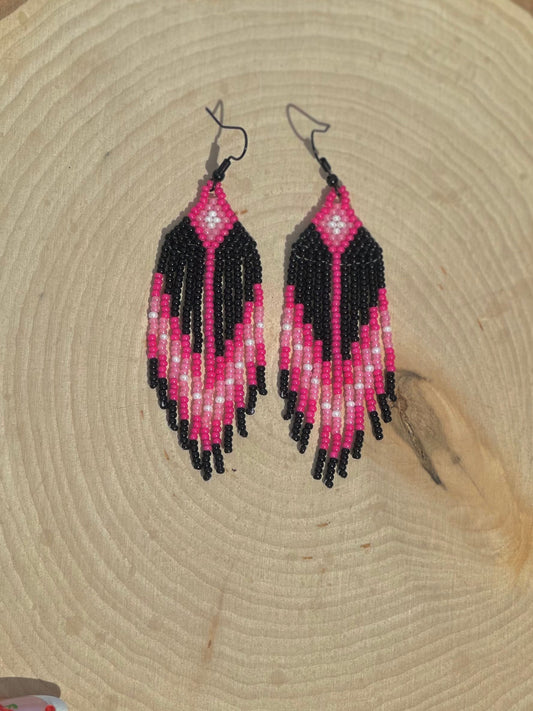 Pink fringe earrings