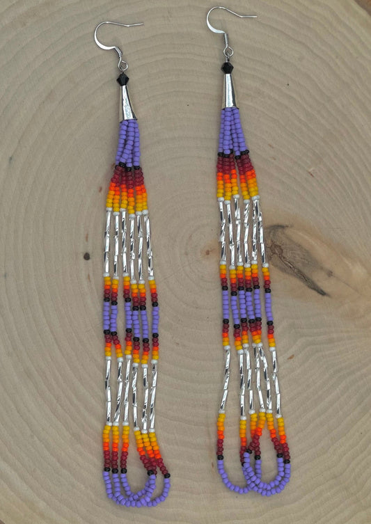 Purple cone beaded earrings