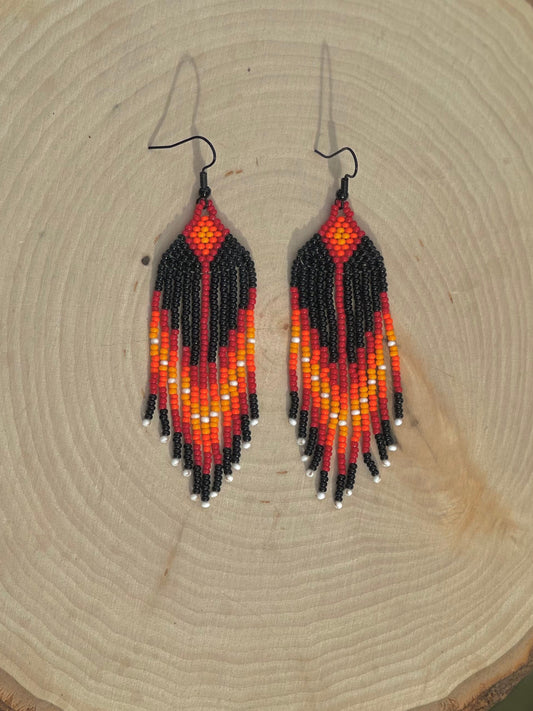 Fire colors fringe earrings