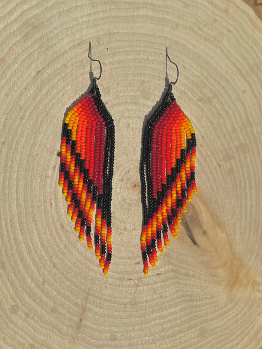 Fire color fringe earrings